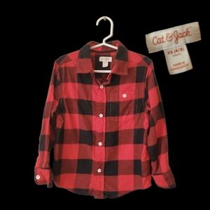 Boys Cat & Jack Long Sleeve Button Down Red & Black Plaid Shirt - XS(4/5)